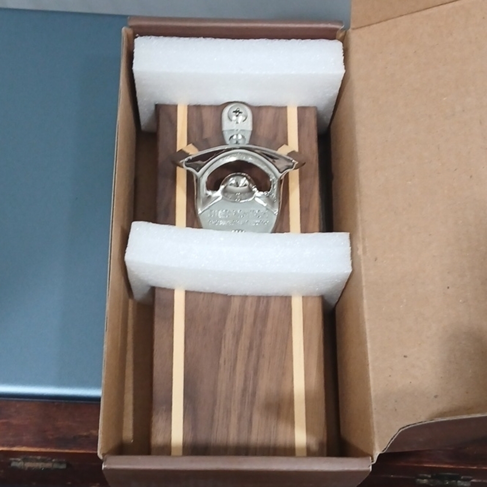 Wooden Wall-Mount Bottle Opener with Magnetic Cap Catch